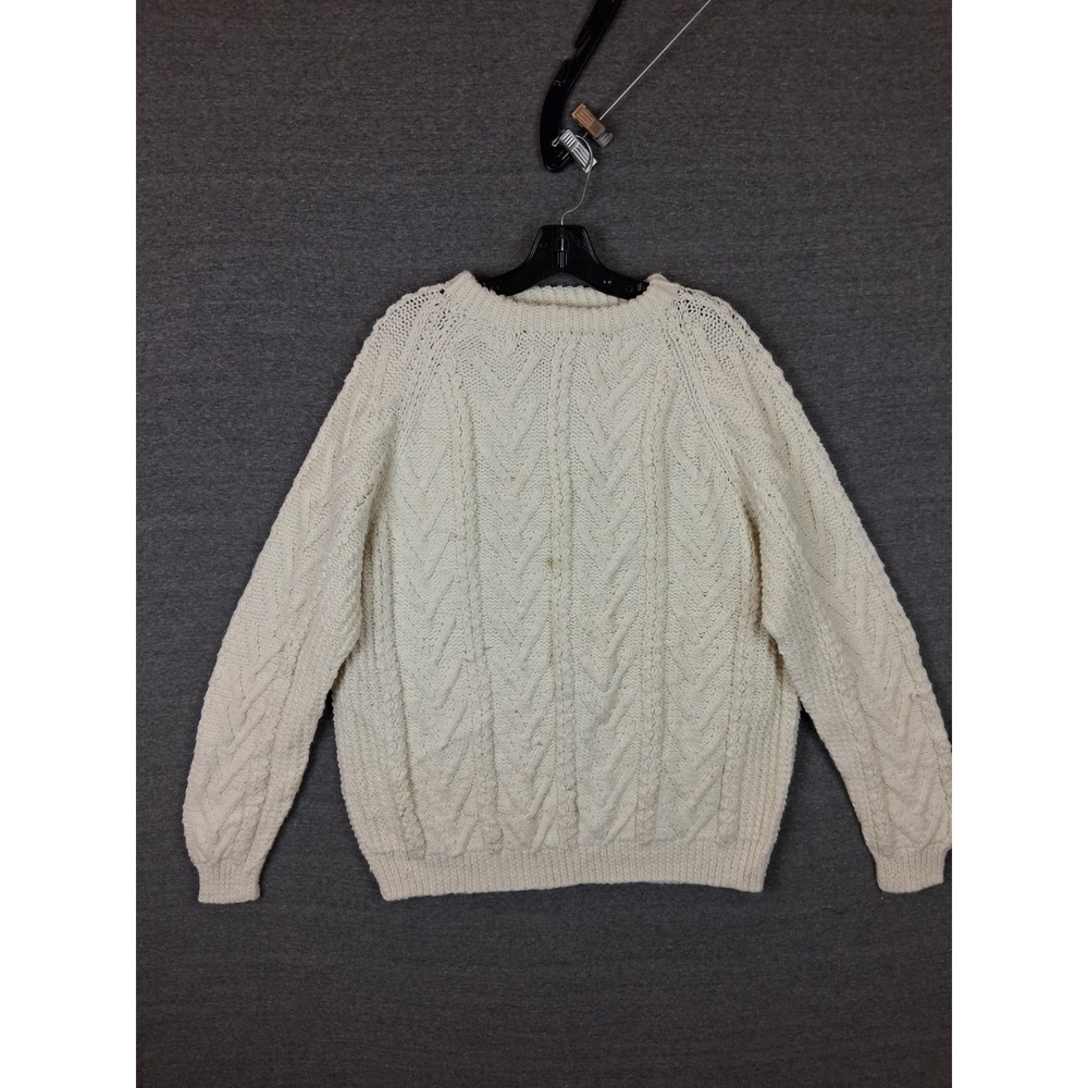 VTG Wool Sweater Adult Large 46 Cream Heavy Wool Fisherman Cable Thick Vintage